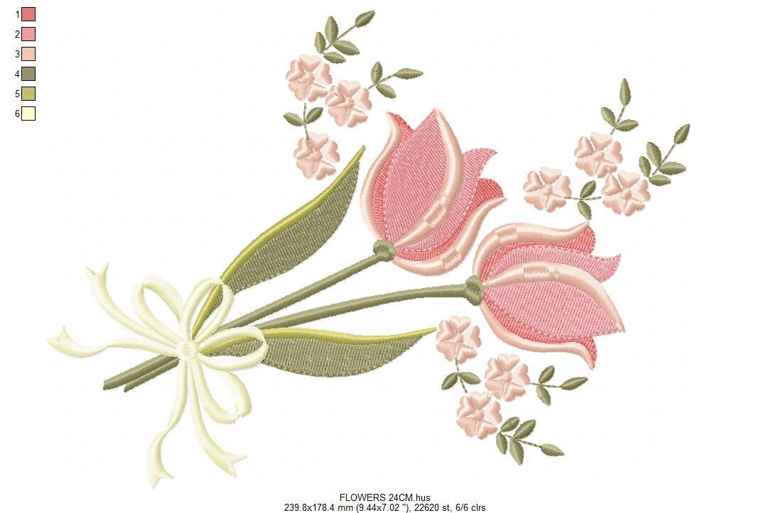 Flowers embroidery designs - Kitchen Towel embroidery design machine embroidery pattern - Tulip embroidery file - rose floral embroidery