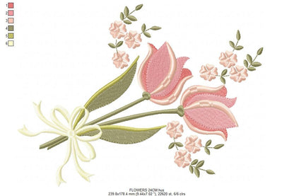 Flowers embroidery designs - Kitchen Towel embroidery design machine embroidery pattern - Tulip embroidery file - rose floral embroidery