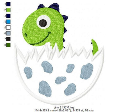 Dinosaur embroidery designs - Dino egg applique machine embroidery pattern - Baby Boy Dragon file - Instant digital download pes jef dst hus