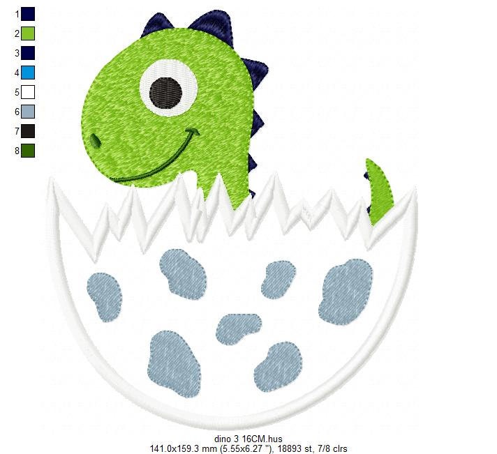 Dinosaur embroidery designs - Dino egg applique machine embroidery pattern - Baby Boy Dragon file - Instant digital download pes jef dst hus