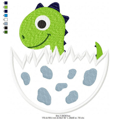 Dinosaur embroidery designs - Dino egg applique machine embroidery pattern - Baby Boy Dragon file - Instant digital download pes jef dst hus