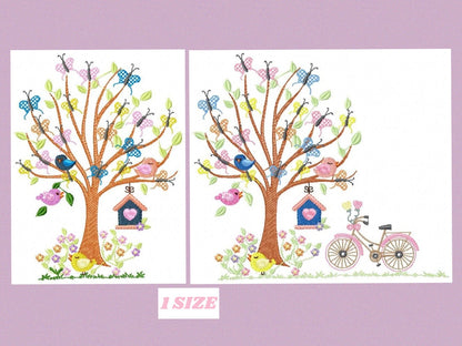 Tree embroidery designs - Flower embroidery design machine embroidery pattern - Spring embroidery file - Tree with birds design bicycle bike