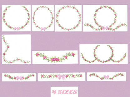 Roses wreath embroidery designs - Monogram embroidery design machine embroidery pattern - Tea towel embroidery - floral wreath of flowers - Marcia Embroidery