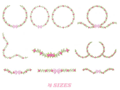 Roses wreath embroidery designs - Monogram embroidery design machine embroidery pattern - Tea towel embroidery - floral wreath of flowers - Marcia Embroidery