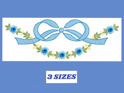 Lace with flowers embroidery design - Bow Tie with flowers machine embroidery pattern - Baby girl file - Instant digital download pes jef dst