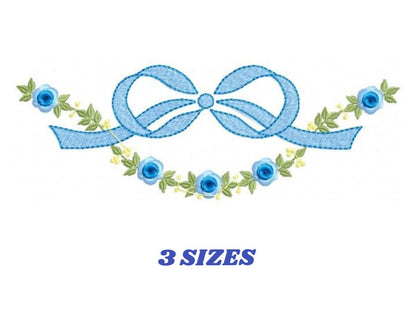 Lace with flowers embroidery design - Bow Tie with flowers machine embroidery pattern - Baby girl file - Instant digital download pes jef dst