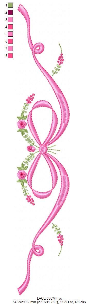 Lace with flowers embroidery designs - Bow Tie embroidery design machine embroidery pattern - Baby girl embroidery file - Lace embroidery