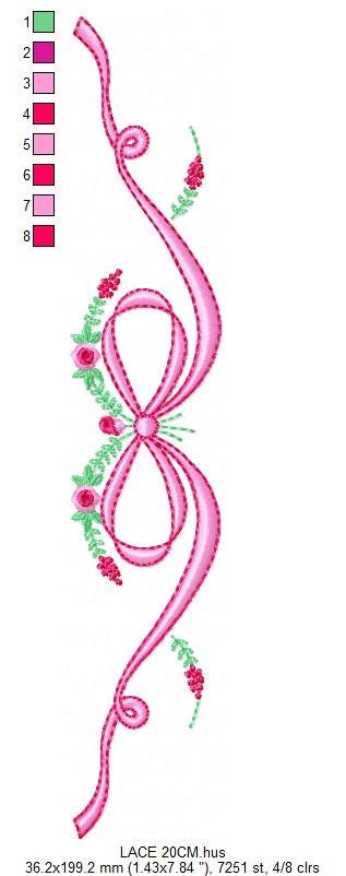 Lace with flowers embroidery designs - Bow Tie embroidery design machine embroidery pattern - Baby girl embroidery file - Lace embroidery