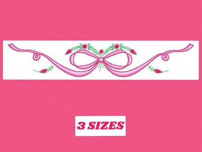 Lace with flowers embroidery designs - Bow Tie embroidery design machine embroidery pattern - Baby girl embroidery file - Lace embroidery