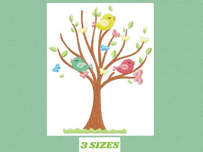 Tree embroidery designs - Flower embroidery design machine embroidery pattern - Bird embroidery file - Spring Summer design instant download