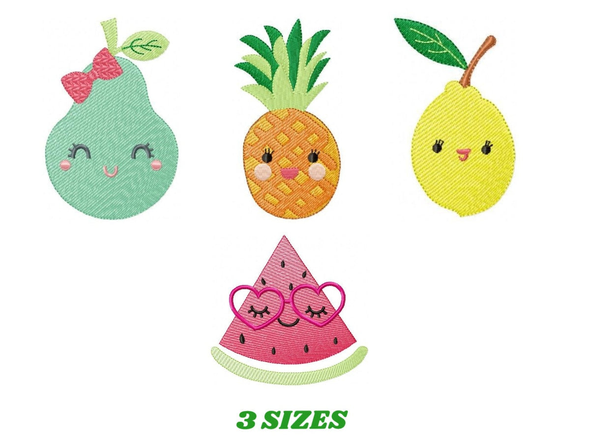 Fruit embroidery design machine embroidery Watermelon embroidery file Pineapple embroidery Pear embroidery Lemon embroidery Fruit with face