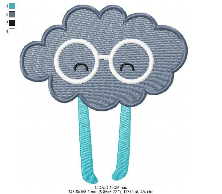 Cloud embroidery design rain embroidery designs machine embroidery pattern baby embroidery file kid embroidery cloud with glasses design