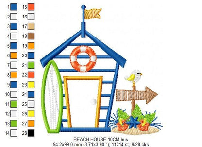 Beach House embroidery designs - Surfer board machine embroidery pattern - Surf embroidery file - Beach house applique - Instant download