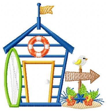 Beach House embroidery designs - Surfer board machine embroidery pattern - Surf embroidery file - Beach house applique - Instant download