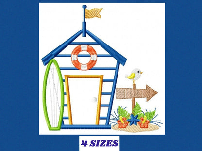 Beach House embroidery designs - Surfer board machine embroidery pattern - Surf embroidery file - Beach house applique - Instant download