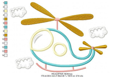 Helicopter embroidery designs - Chopper embroidery design machine embroidery pattern - Helicopter applique design boy embroidery file sky