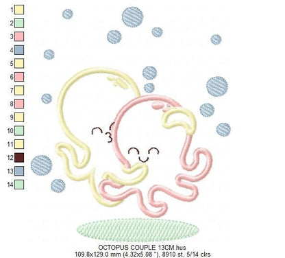 Octopus embroidery design - Sea Animal embroidery designs machine embroidery pattern - Love Hugging Octopus applique - Instant download pes