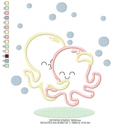 Octopus embroidery design - Sea Animal embroidery designs machine embroidery pattern - Love Hugging Octopus applique - Instant download pes