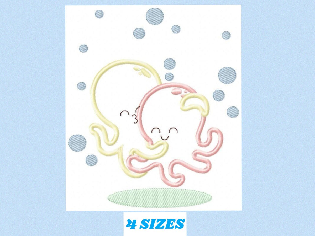 Octopus embroidery design - Sea Animal embroidery designs machine embroidery pattern - Love Hugging Octopus applique - Instant download pes