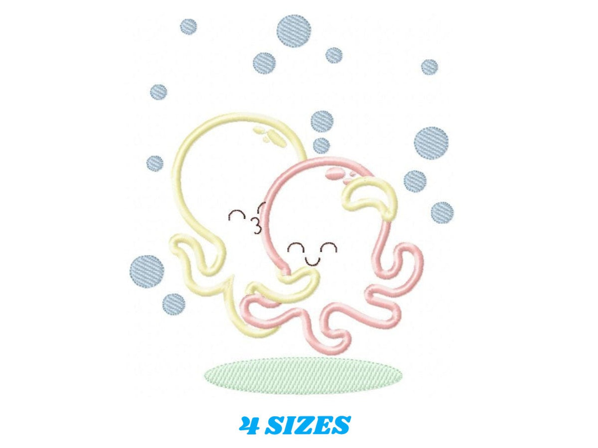 Octopus embroidery design - Sea Animal embroidery designs machine embroidery pattern - Love Hugging Octopus applique - Instant download pes