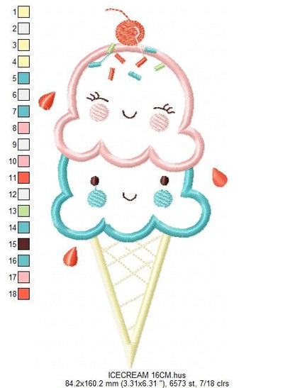 Ice cream embroidery designs - Candy Dessert machine embroidery pattern - Icecream cone applique - Instant digital download pes jef dst hus