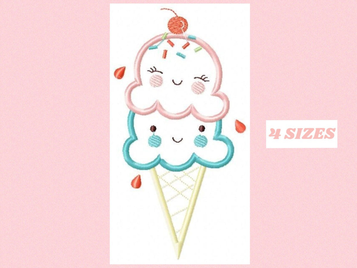 Ice cream embroidery designs - Candy Dessert machine embroidery pattern - Icecream cone applique - Instant digital download pes jef dst hus