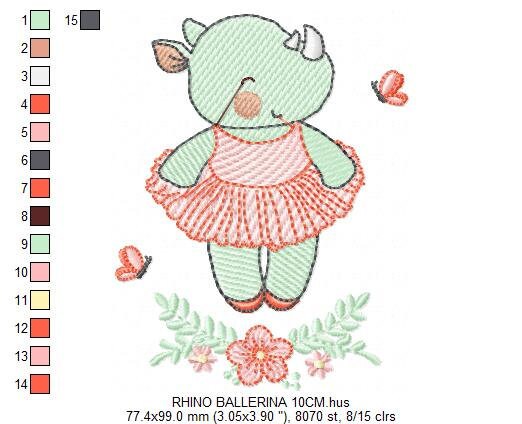 Rhino embroidery design Animal embroidery designs machine embroidery pattern ballerina embroidery file rhino design ballerina design - Marcia Embroidery