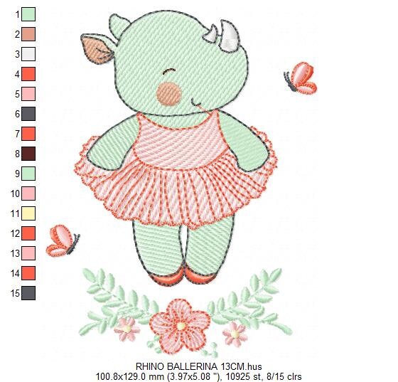Rhino embroidery design Animal embroidery designs machine embroidery pattern ballerina embroidery file rhino design ballerina design - Marcia Embroidery