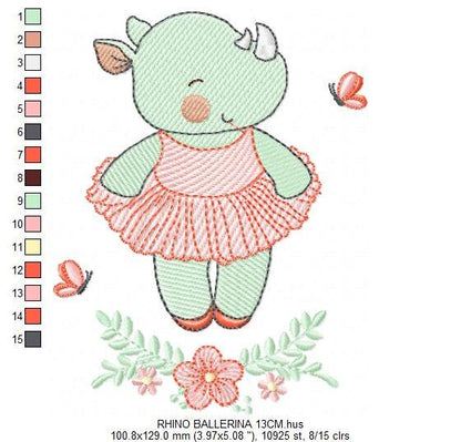 Rhino embroidery design Animal embroidery designs machine embroidery pattern ballerina embroidery file rhino design ballerina design - Marcia Embroidery