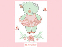 Load image into Gallery viewer, Rhino embroidery design Animal embroidery designs machine embroidery pattern ballerina embroidery file rhino design ballerina design
