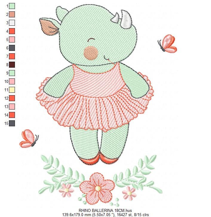 Rhino embroidery design Animal embroidery designs machine embroidery pattern ballerina embroidery file rhino design ballerina design - Marcia Embroidery