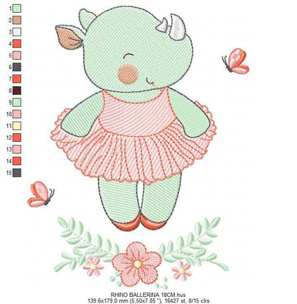 Rhino embroidery design Animal embroidery designs machine embroidery pattern ballerina embroidery file rhino design ballerina design - Marcia Embroidery