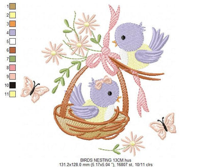 Bird embroidery designs - Bird nest embroidery design machine embroidery pattern - baby girl embroidery file - bird family instant download