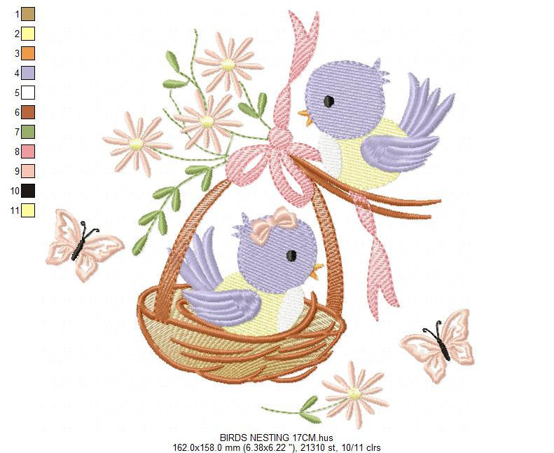 Bird embroidery designs - Bird nest embroidery design machine embroidery pattern - baby girl embroidery file - bird family instant download