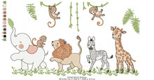 Load image into Gallery viewer, Safari embroidery designs Animals embroidery design - machine embroidery pattern Nursery embroidery file lion elephant giraffe zebra monkey
