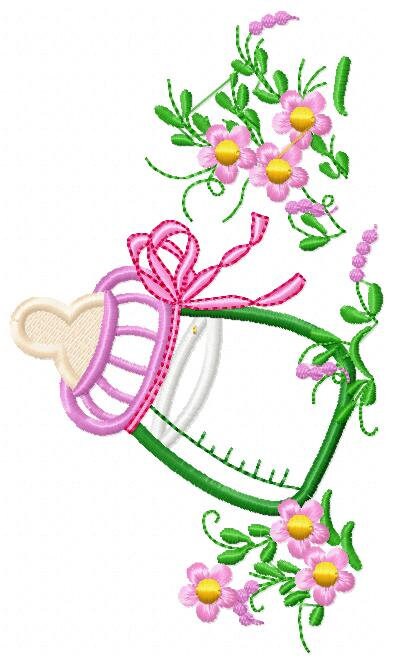 Baby bottle with flowers embroidery design - Newborn Feeding Bottle machine embroidery pattern - Gender Reveal party - Instant download pes