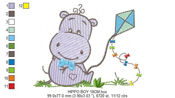 Hippo embroidery designs - Safari wild animal machine embroidery pattern - Baby girl and boy animal with balloon file - Instant download pes