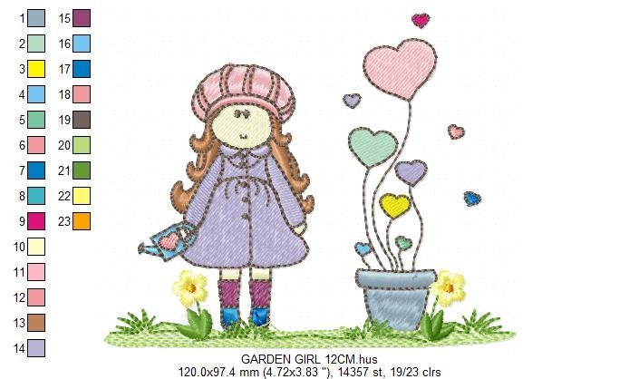 Girl embroidery designs - Flower girl embroidery design machine embroidery pattern - girl with flowers embroidery file - Cute Girl design