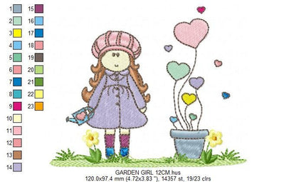 Girl embroidery designs - Flower girl embroidery design machine embroidery pattern - girl with flowers embroidery file - Cute Girl design