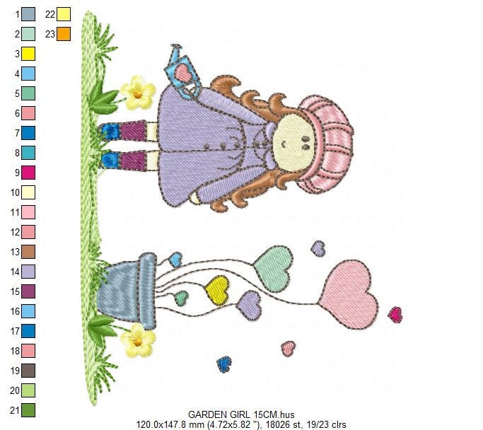 Girl embroidery designs - Flower girl embroidery design machine embroidery pattern - girl with flowers embroidery file - Cute Girl design