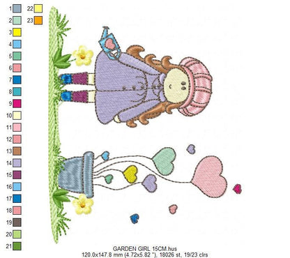 Girl embroidery designs - Flower girl embroidery design machine embroidery pattern - girl with flowers embroidery file - Cute Girl design