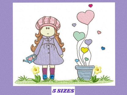 Girl embroidery designs - Flower girl embroidery design machine embroidery pattern - girl with flowers embroidery file - Cute Girl design
