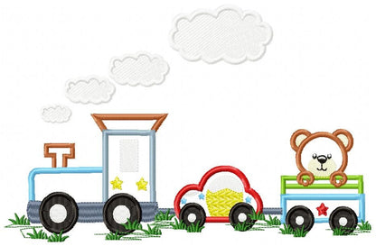 Train embroidery designs - Vehicle applique machine embroidery pattern - Baby boy file - Train with wagon applique - Instant download pes