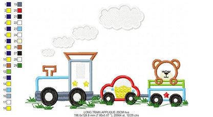 Train embroidery designs - Vehicle applique machine embroidery pattern - Baby boy file - Train with wagon applique - Instant download pes