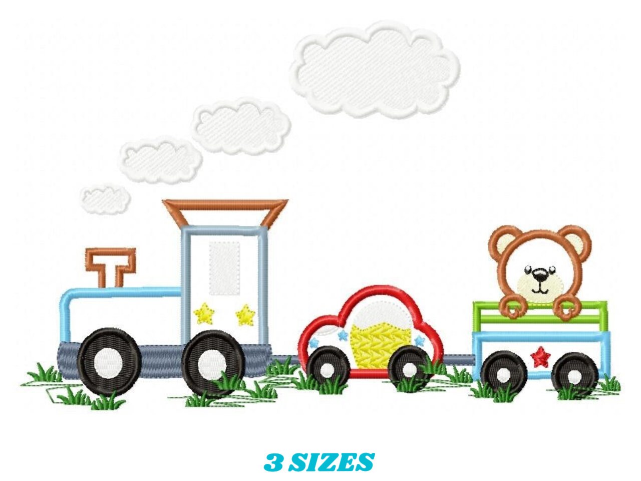 Train embroidery designs - Vehicle applique machine embroidery pattern - Baby boy file - Train with wagon applique - Instant download pes