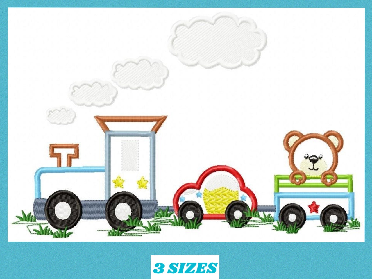 Train embroidery designs - Vehicle applique machine embroidery pattern - Baby boy file - Train with wagon applique - Instant download pes
