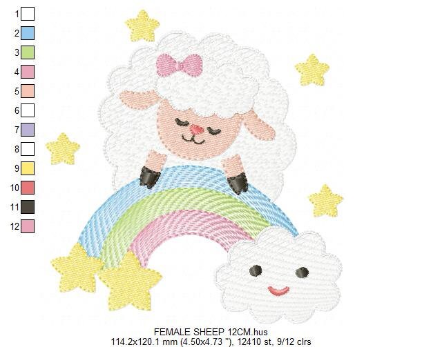 Sheep with bow tie embroidery design - Rainbow embroidery designs machine embroidery pattern - Baby boy and girl - Instant download pes jef