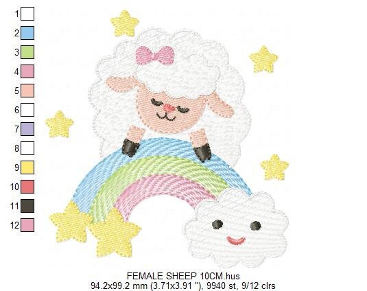 Sheep with bow tie embroidery design - Rainbow embroidery designs machine embroidery pattern - Baby boy and girl - Instant download pes jef