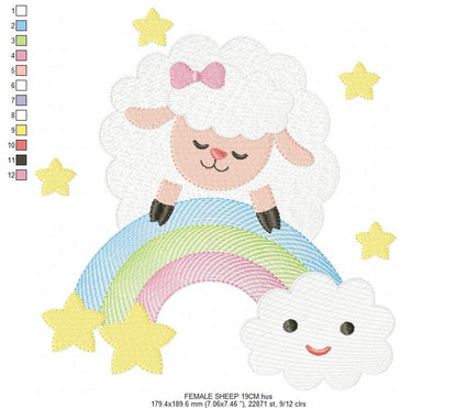 Sheep with bow tie embroidery design - Rainbow embroidery designs machine embroidery pattern - Baby boy and girl - Instant download pes jef
