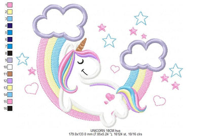 Unicorn embroidery designs - Rainbow embroidery design machine embroidery pattern - Baby girl embroidery file - Unicorn rainbow applique
